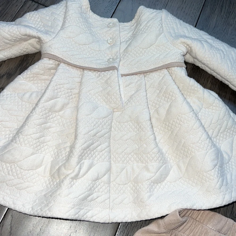 First impressions quilted dress sweater with suede like leggings